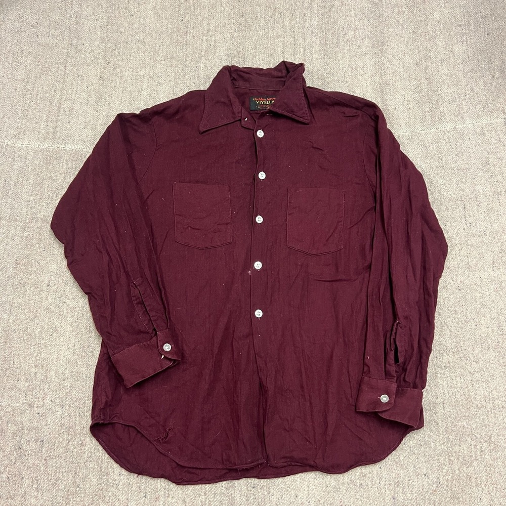 Vintage Golden Arrow Viyella Button‎ Up Shirt Mens Large Red 1960s Wool